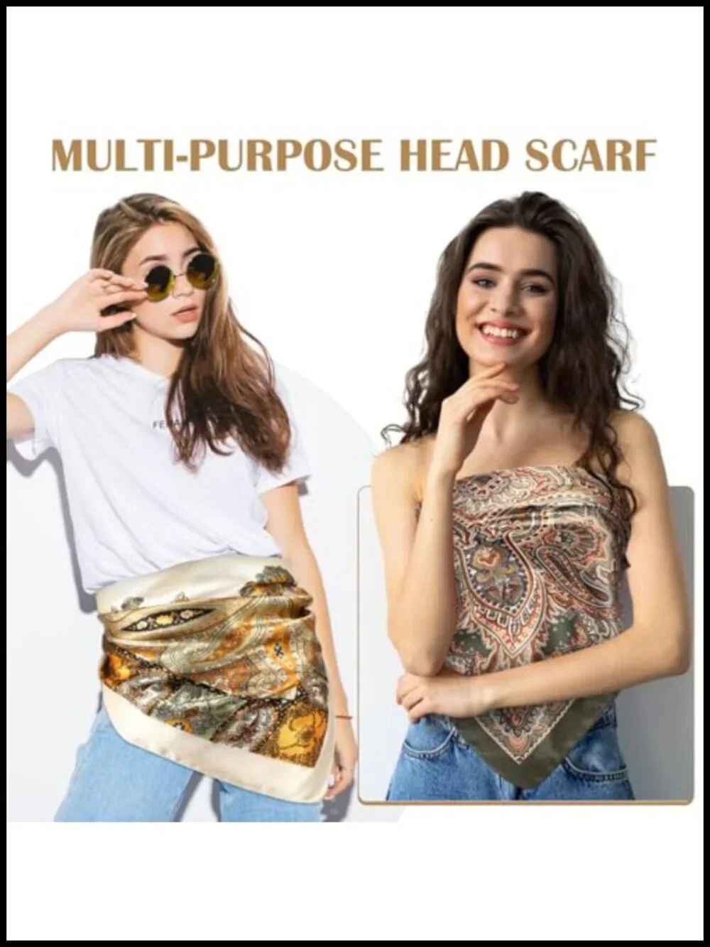 Large Satin Scarf Square Wraps Silk Feel Vintage Bandana for Hair Neck